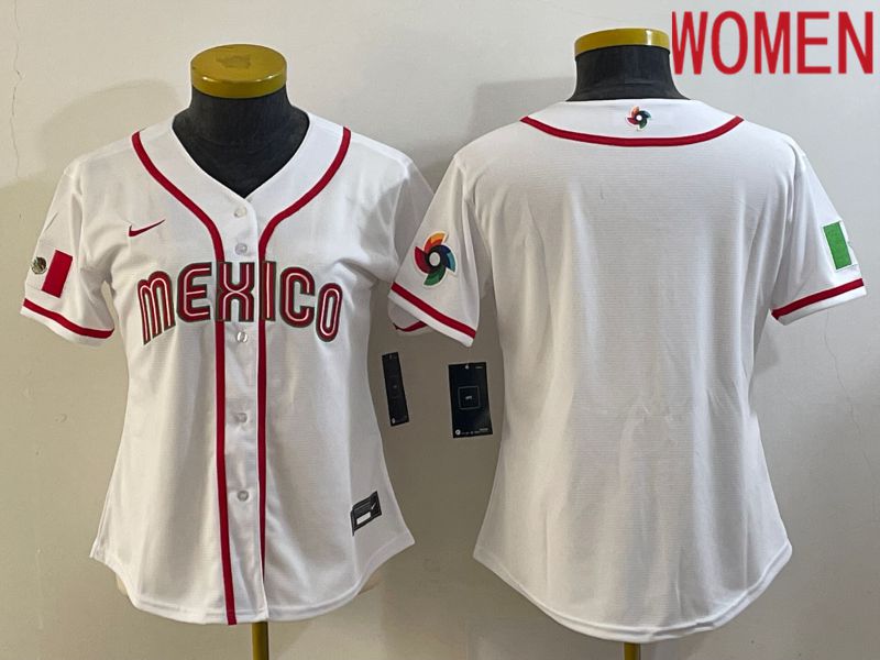 Women 2023 World Cub Mexico Blank White Nike MLB Jersey3